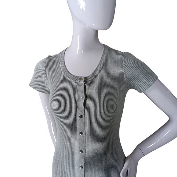 No Boundaries Ribbed Mini Dress Size Small Gray Snap Button Down Short Sleeve - Picture 6 of 12